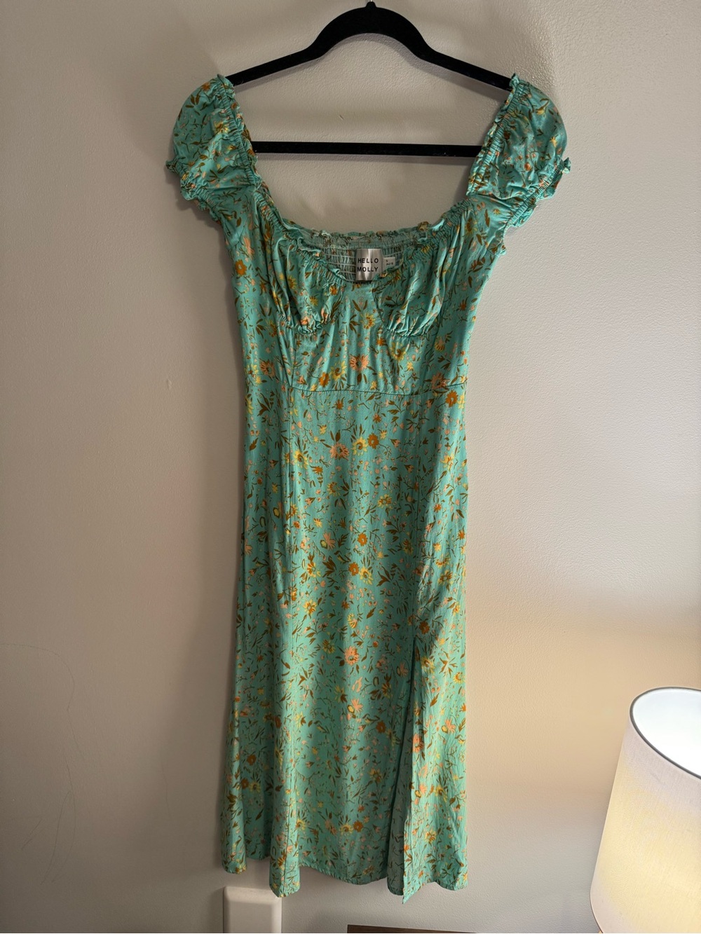 Hello Molly Mint Green Floral Midi Dress with Yellow Accents